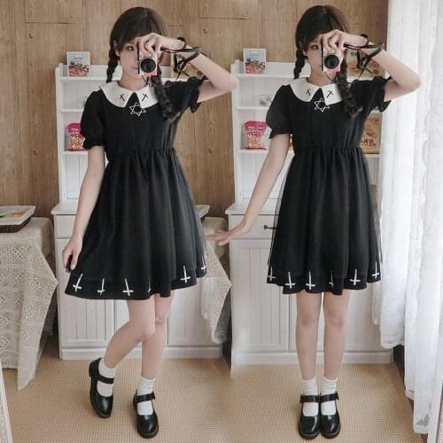 Women Japanese Sweet Lolita Dress Puff Sleeve High Waist Halloween Party Cosplay Costumes Kawaii Girl Gothic Lolita OP Loli Cos