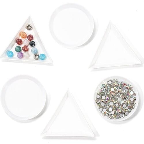 10pcs Round Triangle Plastic Rhinestone Nail Art Box Plate Tray Holder Storage Container Jewelry Glitter Cup Manicure Tool