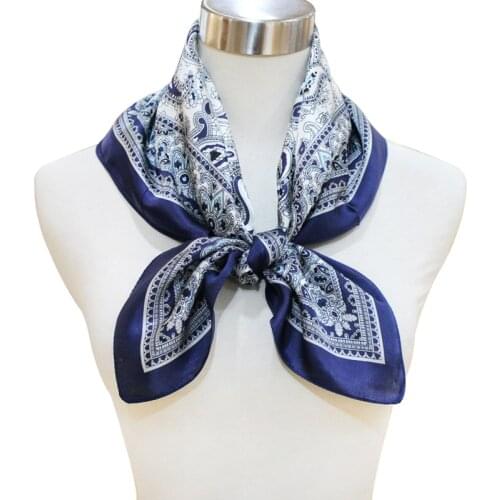 100% Silk Scarf Shiny Bandana Women Vintage Boho Style Paisley Print Neckerchief Hairband Square Headband 68*68cm