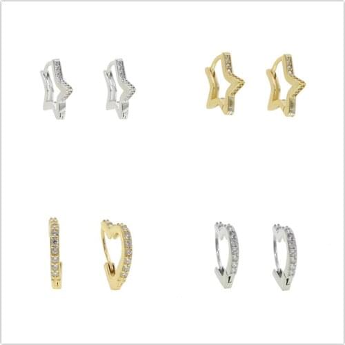 2 Styles 2 Colors925 Sterling Silver Five-Pointed Star /Heart Shape Paved White Cz Shiny Jewelry For Women Wedding Gift