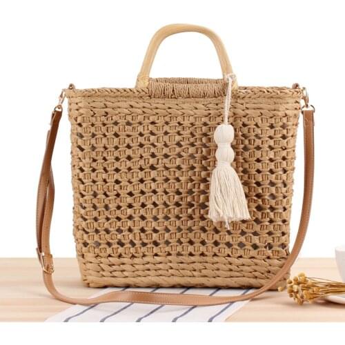 2021 Summer Straw Bags Handmade Basket Beach Raffia Rattan Woven Handbags Bohemian Casual Vacation Tote Shoulder Crossbody Bags