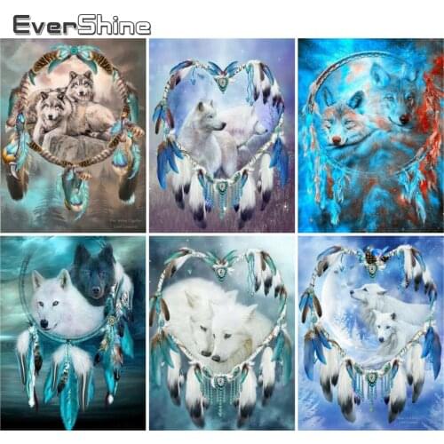EverShine Diamond Embroidery Full Square Animal Cross Stitch Diamond Painting Wolf Picture Rhinestones Handmade Art Wall Decor