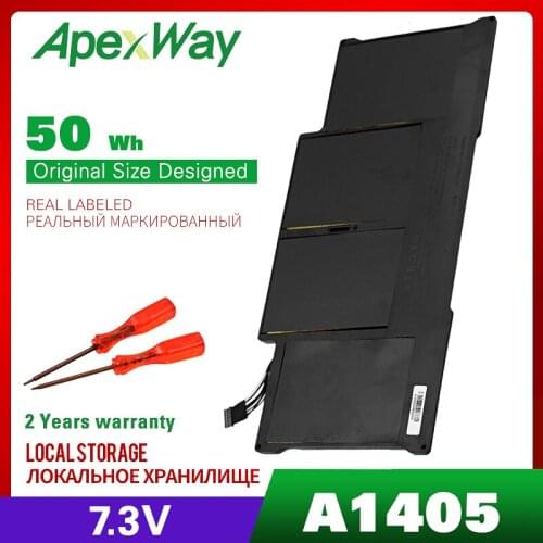 Apexway 50wh 7.3V A1405 A1496 Laptop Battery For MacBook Air 13" A1369 2011 A1466 2012 MC503 MC504 MC965 MC966