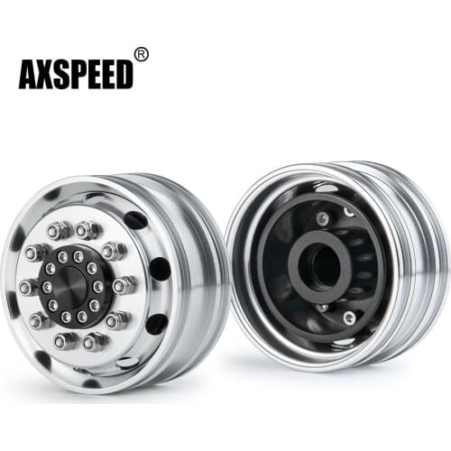 AXSPEED Metal Beadlock Bearing Type Front Wheel Rims Hubs for Tamiya 1/14 RC Tow Trailer Tractor Truck Upgrade Parts