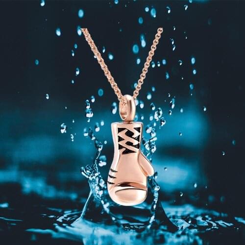 IJD8308 Stainless Steel Cremation Boxing Gloves Keepsake Necklace for Ashes Urn Pendant Memorial Bracket Jewelry