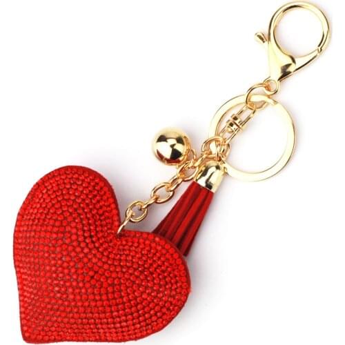 Love Heart Keychain 6 Color Full Crystal Key Ring Women Handbag Pendant Charms Long Tassel Golden Chain Bag Keyring & Key Holder