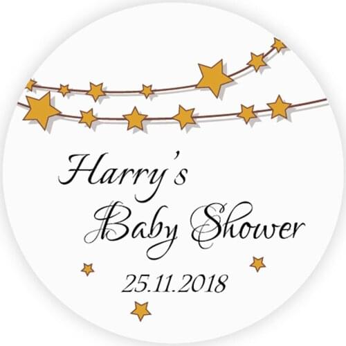 DouxArt 100 Pieces Custom Personalized, Baby Shower Favors Stickers, 40mm Star Decoration Birdal Shower Labels Seals P136