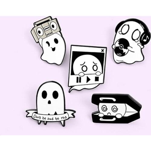 Ghost Escape Enamel Pin Badge Custom Coffee Umbrella Overthink Brooches Lapel pin Jeans shirt Bag Dark Halloween Jewelry Gift