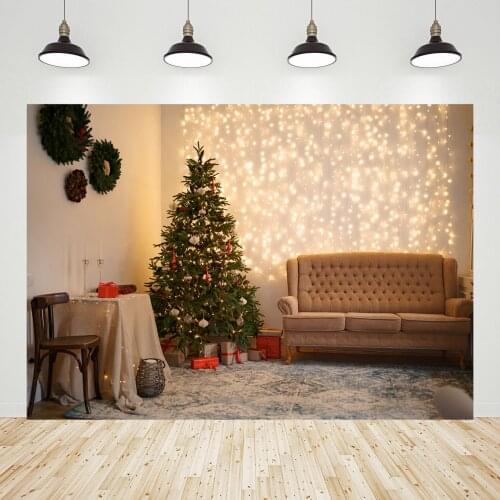 Christmas Tree Living Room Garland Photography Backgrounds Viny Backdrop Photo Studio for Children Baby Portrait Party Photocall