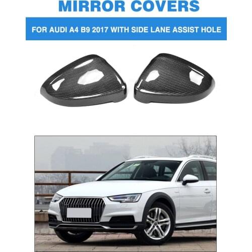 2PCS/Set Carbon Fiber Rearview Mirror Cap Covers Trim Replacement Type for AUDI A4 B9 2017 with side lane assist hole