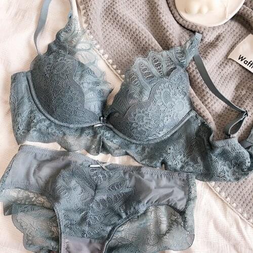 Fairy Lace Underwear Set Gathering Receiving Nipple Lingerie No Steel Ring Cloudy Feeling Upper Thin Thick Lower Bra Set Sexy