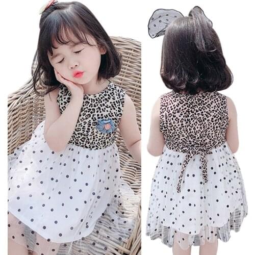 Baby Girls Children Sexy Lace-up Patchwork Dress Leopard Polka Dot Clothes Casual Toddler Sleeveless Flower Dresses