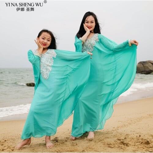 Adult Children Belly Dance Costume Long Robe Perforamce Oriental Dance Swing Tribal Khaleegy Skirt Women Dance Dress StageWear