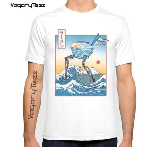 Summer Men Short Sleeve Boy Casual tshirt Great Ramen off Fuji Under The Wave Lives a Delicious Monster Print T-Shirt