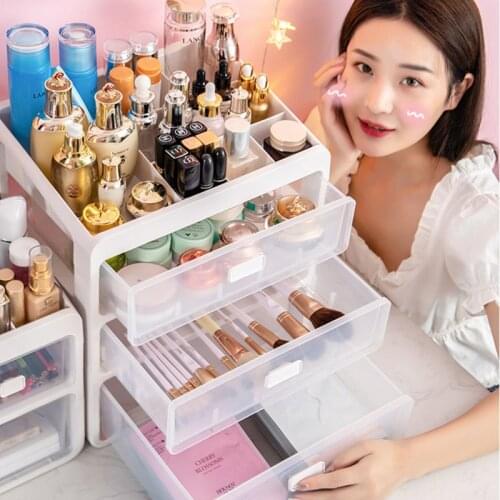 Cute Transparent Make Up Storage Box Organizer Drawers Organizers Box Desk Container Cosmetic Clear Storage Case Box Living Room