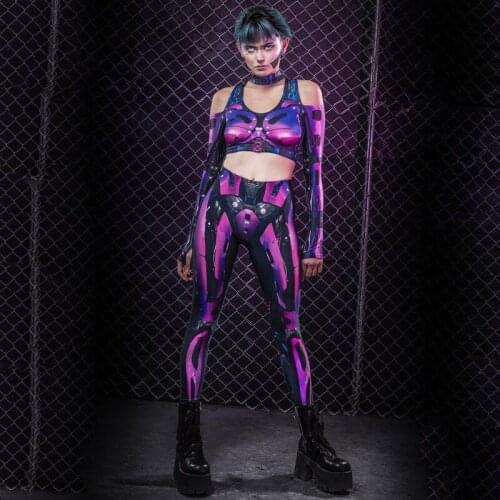Fashion Purple Nightclub Bar DS DJ Costumes Space Personality Robot Bar Tights Party Jumpsuit Gogo Dance Stage Costumes SL3213