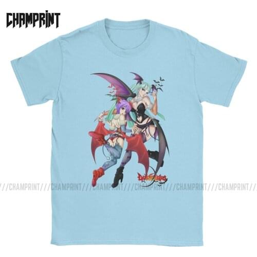 Men T-Shirts Aensland Sky Darkstalkers Cotton Tee Short Sleeve Vampire Morrigan Game Anime Aensland 80s Fighter Bats T Shirts