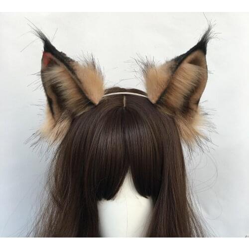 New White Brown Felis lynx Cat Ears Hairhoop Headwear Headband Hand Made Work For KC Cosplay Party Game Costume Accessories