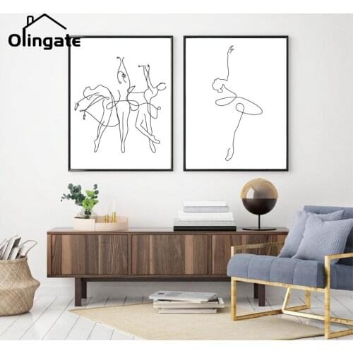 One Line Dancer Drawing Art Canvas Painting Abstract Black White Ballerina Print Picture One Piece Wall Art Home Decor Bedroom