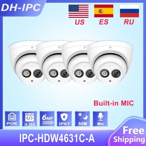 Wholesale Dahua IPC-HDW4433C-A 4PCS POE Network Mini Dome Camera With Built-in Micro 4MP CCTV Camera 4pcs/Lot For CCTV System
