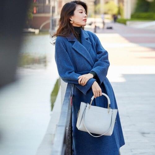 And winter autumn new silk camel velvet thin temperament mid-length windbreaker turn tie pocket wool coat female