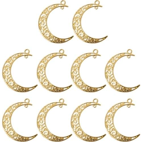 10Pcs Hollow Moon Crescent Symbol Filigree Charm Pendant DIY Jewelry Making