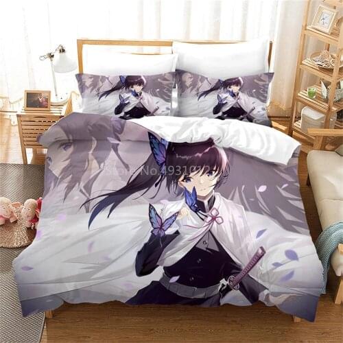 3D Anime Demon Slayer Girls Bedding Cartoon Kids Bedroom Decor Duvet Cover with Pillowcase Sexy Lady Twin Full Queen King Size