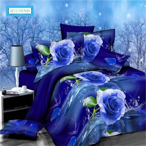 Bed Linens Blue Rose Bedding Set Home Textiles Housse De Couette 4pcs Family Set Include Bed Sheet Duvet Cover Pillowcase 3D