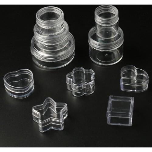 4pcs/lot Transparent Plastic Jewelry Bead Storage Boxes Round Star Heart Container Jars Make Up Organizer Bead Gems Case