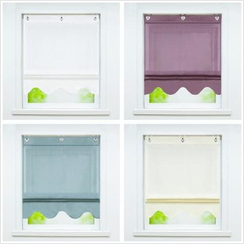 5 Colors Roman Curtains Wave Windows Sheer Tulle Drapes Shade Voile Drapery Valance with U-Shape for Kitchen Decoration 1PCS