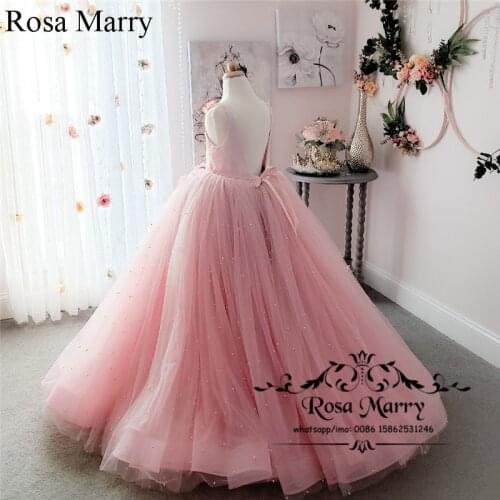 Princess Pink Ball Gown Girls Pageant Dresses 2019 3D Floral Sequined Beaded Backless Birthday First Communion Party Gowns