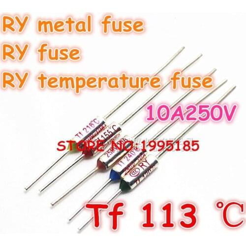 RY 100pcs/lot New Micro thermal fuse 10A250V 113 Degrees 113 C Mini temp fuse metal shell Thermal Cutoff