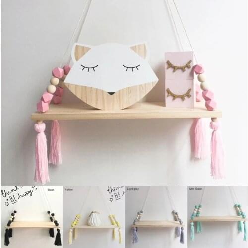 Nordic Style Colorful Beads Tassel Wooden Wall Clapboard Home Decoration Living Room Wall Decor Frame Display Stand