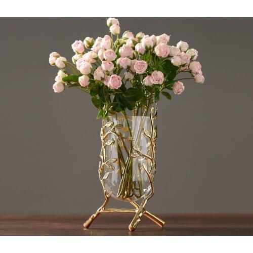 Modern minimalist golden glass vase decoration hotel model room decoration club lobby home decoration ornaments