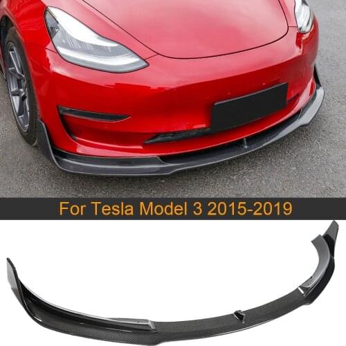 Car Front Bumper Lip Spoiler Splitters for Tesla Model 3 2015 - 2019 Car Front Bumper Lip Chin Apron Spoiler Carbon Fiber