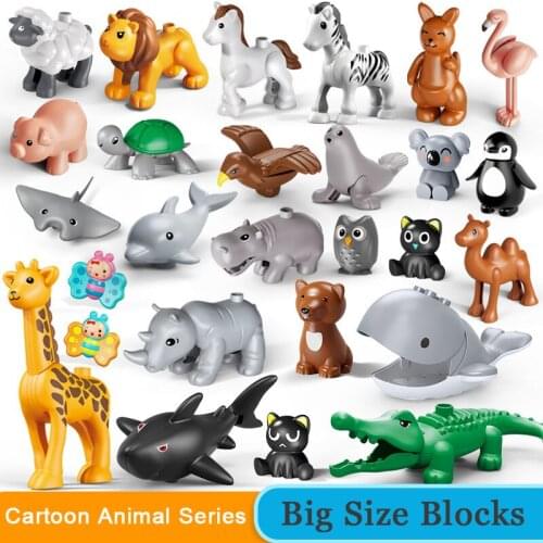 Big Size Building Blocks Animals Accessories Farm Zoo Kangaroo Camel Cat Lion Koala Flamingo Education Toys For Children Gifts