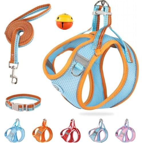 Reflective Safety Pet Dog Harness Leash Set For Small Medium Dog Cat Harnesses Vest Adjustable Dog Collar Bell Puppy Chest Strap