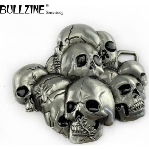 The Bullzine Skulls belt buckle with pewter finish FP-03397 suitable for 4cm width belt