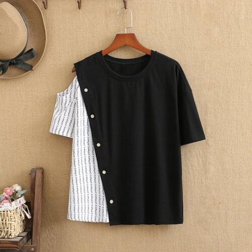 Plus Size T Shirt For Women O-Neck Bare Shoulders Short Sleeves Shirt Asymmetric Stitching For Fatwomen Fashion Summer Dress