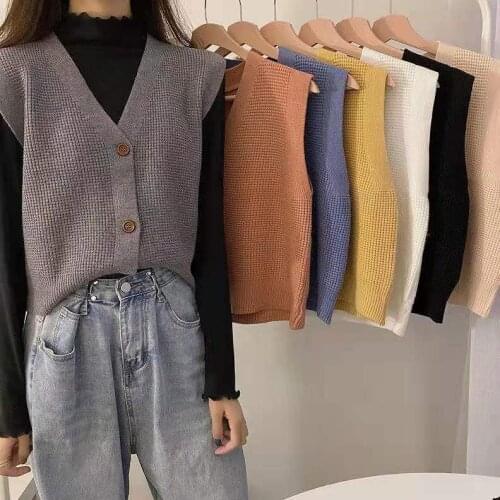 Korean Style Women Sleeveless Cardigans Fashion Single Breasted Knit Vest For Women Spring Autumn Students Slim Vest Coat Sweet