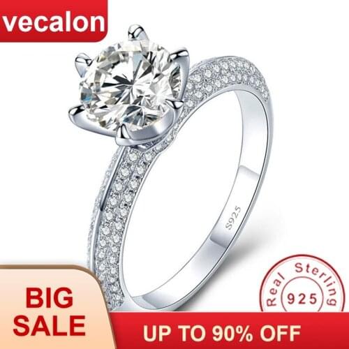 Vecalon Six claw Jewelry 100% Real 925 Sterling Silver promise ring 5A Zircon Cz Engagement wedding Band rings for women Gift