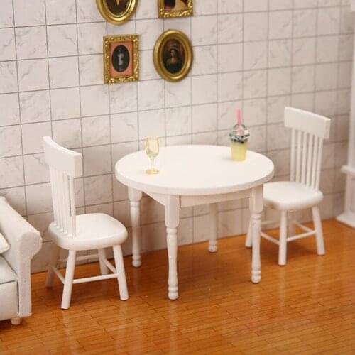 1:12 Dollhouse Miniature Furniture Wooden White Dining Table Chair Model Set Dollhouse Furniture Poppenhuis Meubels