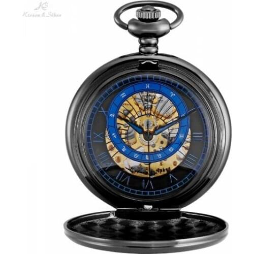 10pcs/lot Hollow Black Roman Twelve Constellations Design Key Pendant Montre Vintage Mechanical Pocket Wholesale