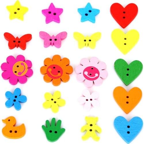 100pcs Multi-shapes Natural Wooden Buttons Random Colorful Mixed Scrapbook Sewing Crafts Sewing Apparel Fabric Buttons DIY