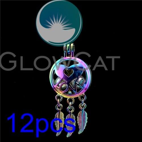 12x R-C727 Colorful Dream Catcher Heart Love Pearl Cage Jewelry Making Essential Oil Diffuser Beads Cage Locket Pendant