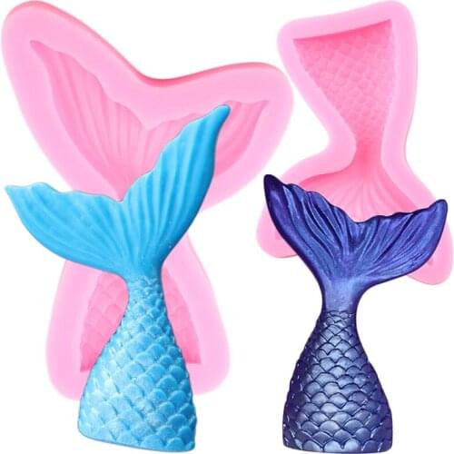 2pcs Mermaid Tail Fondant Cake Silicone Mold Cake Decorating Baking Tools Handmade Soap Mould Fish Fork Tail Sugar Craft Molds