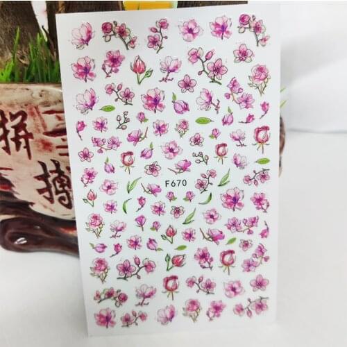 3D Nail Sticker Decals Pink Flower Peach Blossom Nail Art Decorations Stickers Sliders Manicure Accessories Nails Decoraciones