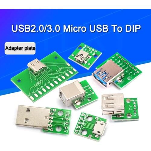 5/2PCS USB Male Connector /MINI MICRO USB to DIP Adapter Board 2.54MM Female Connector B Type-C USB2.0 3.0 Female PCB Converter
