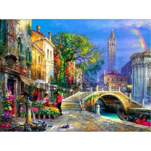 Kufwkey valentine Diamond Painting,"Streetscape"Full square mosaic Single picture of Rhinestone painting,Europe decor,Scenery