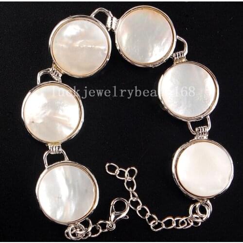 Free Shipping Fashion Jewelry Beautiful Mother of pearl Shell Round Women men Bracelet 7~8.5" FG6485